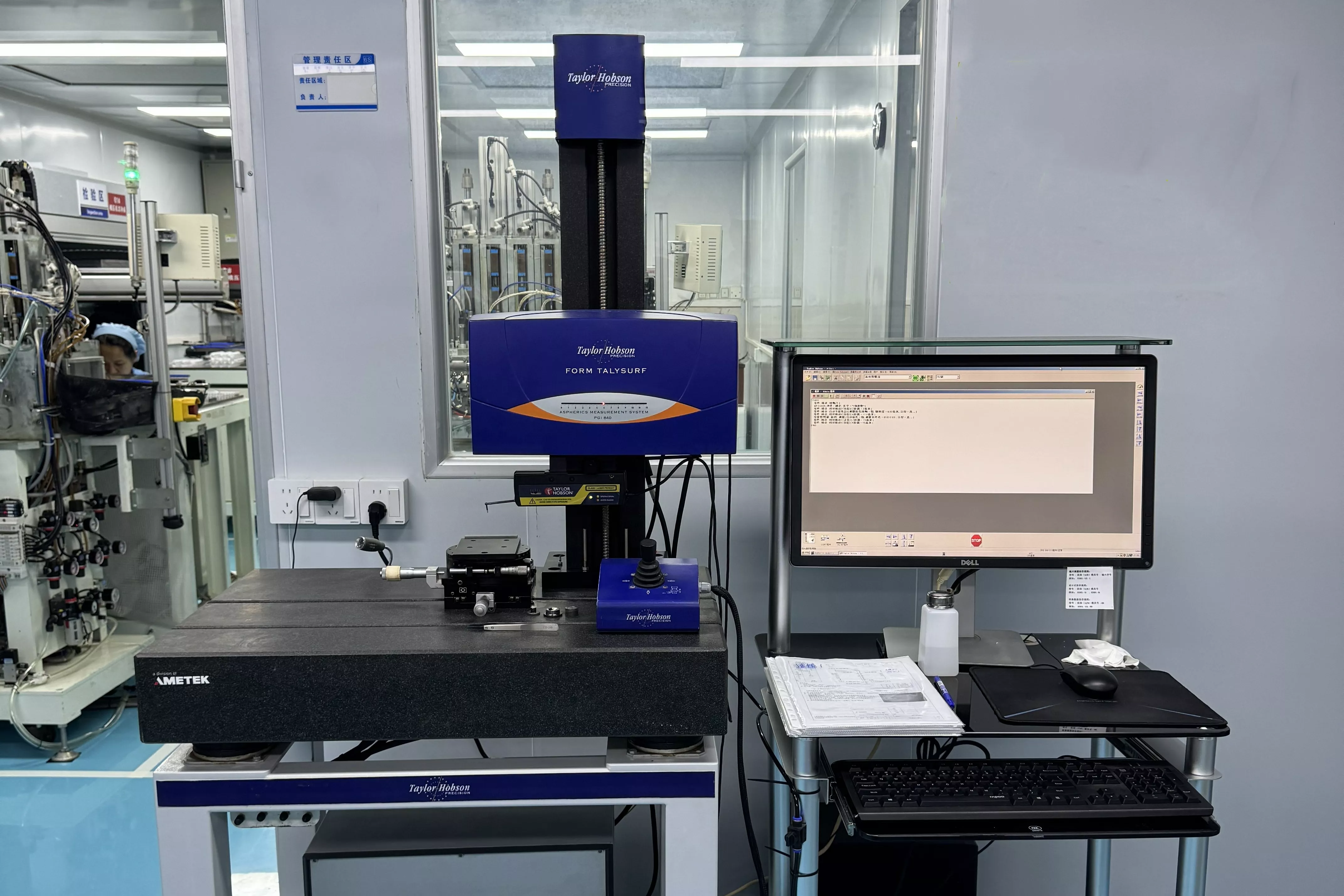 Aspheric profile instrument.
- Profilometry: Tools like contact profilometers (for surface roughness measurement) and non-contact profilometers (e.g., white-light interferometers, laser profilometers) scan the lens surface to verify the aspheric profile accuracy. Non-contact methods are preferred for delicate surfaces to avoid damage.